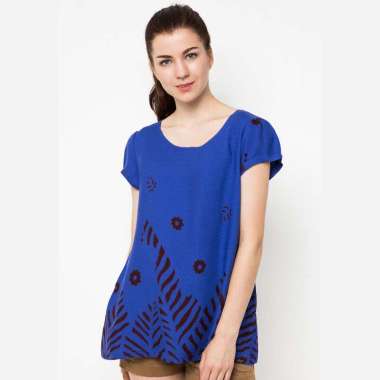 Gaff Blouse Print Flower Wanita L Royal Blue