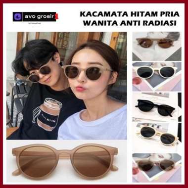 Kacamata Korea Anti Radiasi Hitam Kaca Mata Fashion Retro Bulat Import