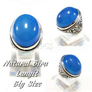 CINCIN BATU AKIK NATURAL BIRU LANGIT CHALCEDONY BIG SIZE MUMBUL BOSS TERMURAH RING 8