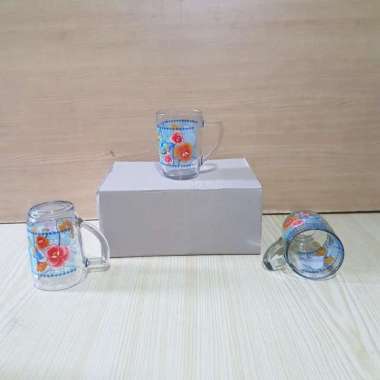 Gelas es gendut motif bunga - gelas es kaca motif gambar bunga