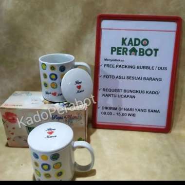 Mug Papa Mama tutup set keramik Premium 2set