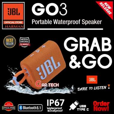 JBL Go 3 (Successor JBL GO 2) Portable Waterproof Bluetooth Speaker Black Original Garansi Resmi 1 T