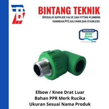 Elbow Drat Luar PPR Pipa 3/4" inch (25 mm) x Drat 1/2" inch Rucika PPR
