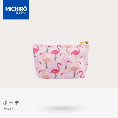 Michiro Tas Mini Makeup Warna Pink Flamingo Printed Cosmetic Pouch Flamingo