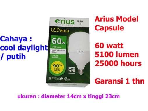 Lampu Led capsule Arius 60 Watt bergaransi bulb T tabung cahaya putih