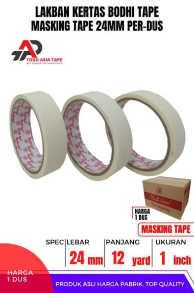 MASKING TAPE / LAKBAN KERTAS 24MM X 12YARD BODHI TAPE 1 DUS PUTIH