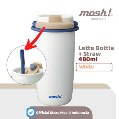 Mosh Straw Latte Tumbler - Botol Minum Stainless Steel 480ML - WHITE