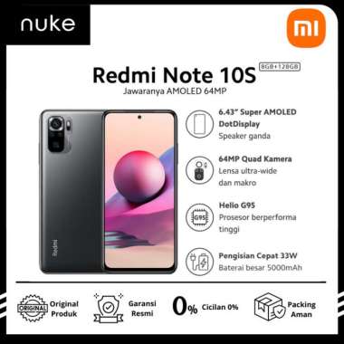 XIAOMI Redmi Note 10S 8+128G NFC Layar 6.43” Super AMOLED Smart HP Onyx Gray