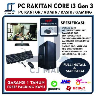 PC RAKITAN CORE I3 GEN 3 / SSD / PC KERJA KANTOR ADMIN SEKOLAH ZOOM - SSD120GB+LED19" SSD120GB+LED19