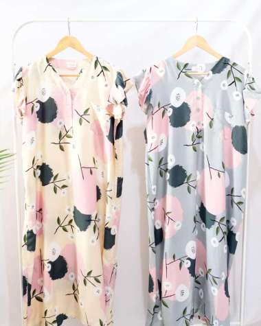 CAVIARWEAR DASTER MOTIF BUNGA/DASTER REMAJA/DASTER BUMIL/DASTER BUSUI dandelion abu