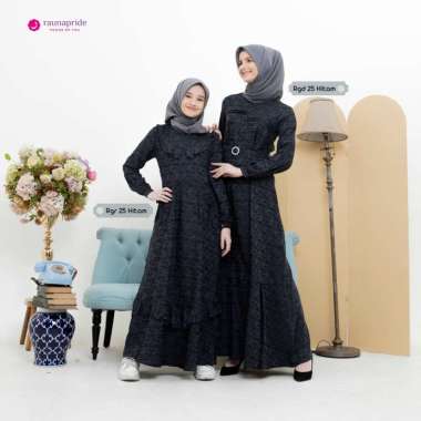 Gamis Couple Ibu dan Anak Rauna Terbaru / GD 25, GR 25 Hitam / Fashion Muslim Gamis Remaja M Hitam