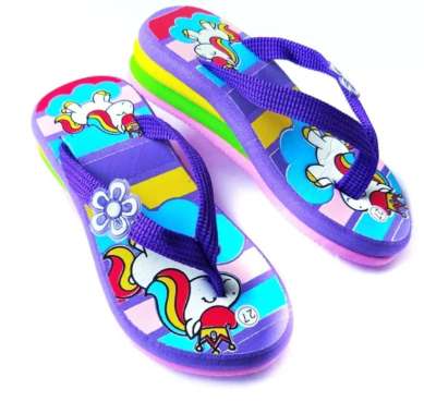 Sandal Anak Wedges Motif Unicorn Pelangi 33 ungu