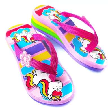 Sandal Anak Wedges Motif Unicorn Pelangi 27 pink