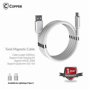 COPPER Twist Magnetic Cable Type C Kabel Data Magnetik - Type C