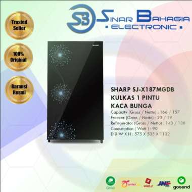 SHARP SJ-X187MGDB KULKAS 1 PINTU KACA BUNGA (NEW) (KHUSUS BANDUNG)