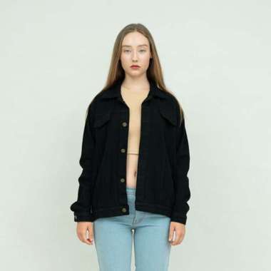 Houseofcuff Jaket Jeans Wanita Polos Tebal Jaket Denim Hitam Unisex L