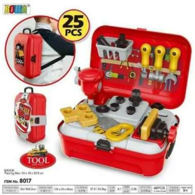 mainan anak pertukangan koper tools backpack tas merah mainan edukasi
