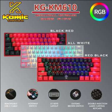 Komic Mechanical Hotswap Gaming Keyboard 60% / 61 Keys RGB KG-KM610 Black Red