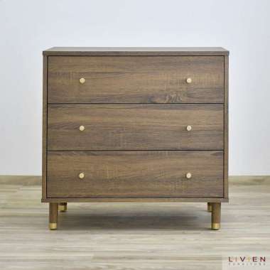 LIVIEN Meja Nakas, Meja Nakas Minimalis, Meja Samping, Laci Penyimpanan 3 Drawer