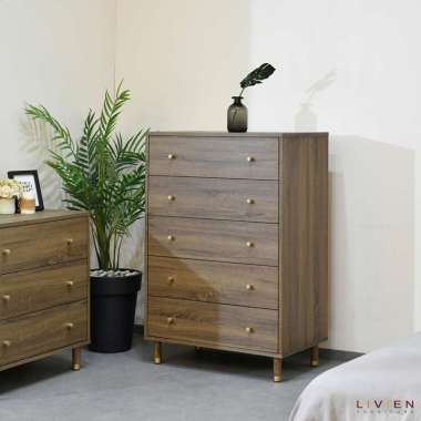 LIVIEN Meja Nakas, Meja Nakas Minimalis, Meja Samping, Laci Penyimpanan 5 Drawer