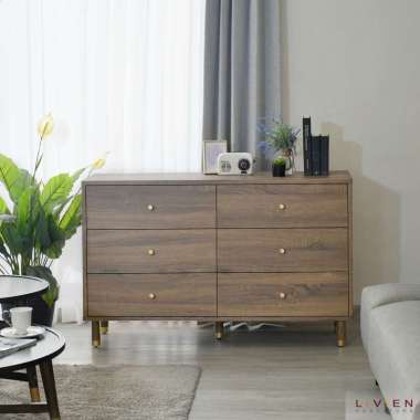 LIVIEN Meja Nakas, Meja Nakas Minimalis, Meja Samping, Laci Penyimpanan 6 Drawer