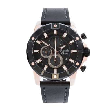 Alexandre Christie / Alexander AC 6609 MC Jam Tangan Pria Chronograph Black Rosegold Kulit Original