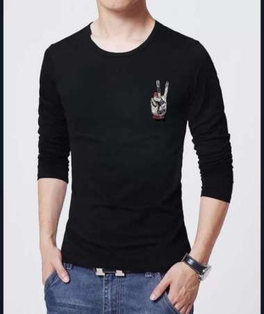 Baju Kaos Peace Pria/Baju Ria Lengan Panjang/Kaos Pria Trandy/ Hitam XXL