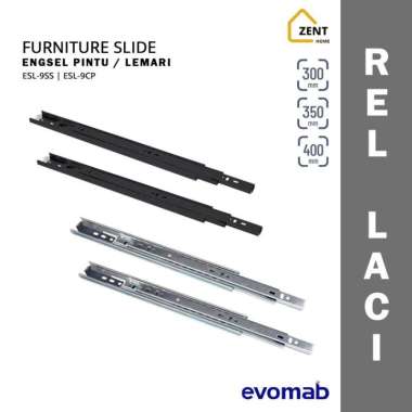 evomab Rel Laci Double Track Full Extension Rel Roda Tandem Furniture Hitam 35cm
