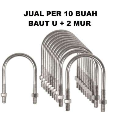 Per 10 Baut U 3/8 x 8 inch Galvanis Klem Pengencang Pipa 2 Mur