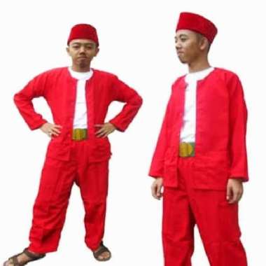 setelan betawi setelan pangsi betawi paket baju betawi sabuk peci L Hijau