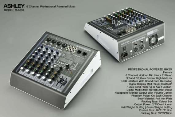 POWER MIXER 6 CHANNEL ASHLEY M-6000/M6000 PROFESSIONAL POWER MIXER hitam
