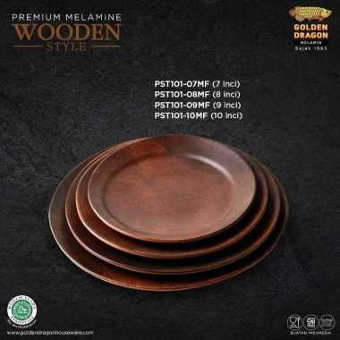 Piring Makan Melamin Motif Kayu Premium 8" Dinner Wooden Plate Piring Makan Nasi Saji Sayur Lauk Kue