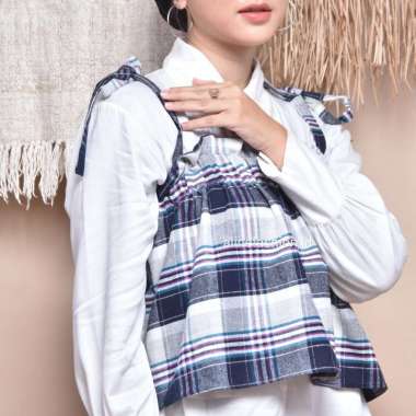 Aline - Dinar Tank top - Hijab Tank top flannel - Bahan Katun Flannel Navy-Grey