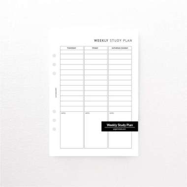 Paperie Lab - Kertas Isi Binder A5 6 Lubang Binder Inserts Weekly Study Plan