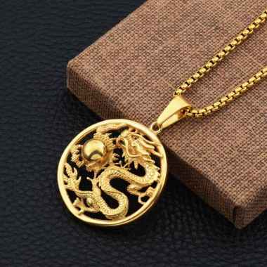 Kalung Titanium Liontin Naga Silver emas Pria Anti Karat Kalung Pria Liontin Jimat Keberuntungan Ema