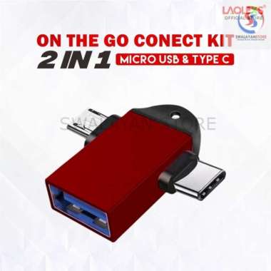 LAOLEXS OTG 2in1 OTG-01 CONVERTER USB 3.0 TO MICRO AND TYPE-C LOG-ON Merah