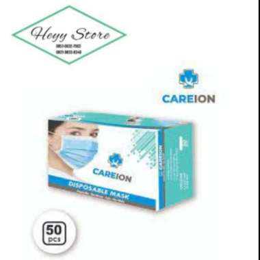 MASKER 3PLY EARLOOP CAREION 50 PCS MASKER BIRU DISPOSABLE MASK 3 PLY