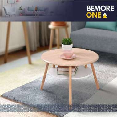 Meja Tamu Minimalis Bulat Gaya Skandinavian, Kaki Solid Natural | Coffee Table | Meja Ruang Tamu