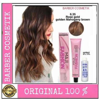 loreal majirel 6.35 dark golden mahogany blonde /pewarna rambut cat saja