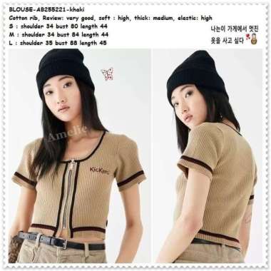 AB255221 Baju Atasan Rajut Wanita Crop Top Blouse Korea Import