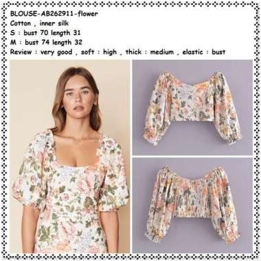 AB262911 Baju Atasan Bunga Summer Crop Top Blouse Wanita Korea Import