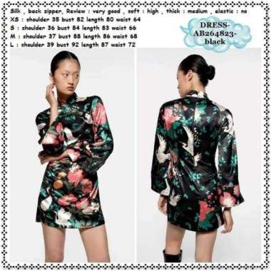 AB264823 Mini Dress Pesta Cheongsam Lengan Panjang Wanita Import Hitam