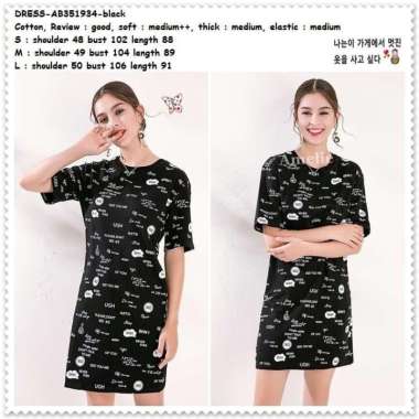 AB351934 Casual Mini Dress Kaos Santai Wanita Korea Import Hitam Black