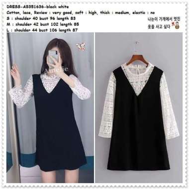 AB351636 Casual Mini Dress Brukat Wanita Korea Import Hitam Putih