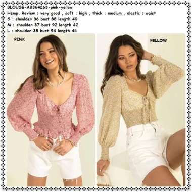 AB364263 Baju Atasan Crop Top Blouse Wanita Korea Import Yellow Pink