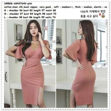 AB437640 Sexy Mini Dress Bodycon Gaun Pesta Wanita Korea Import Pink