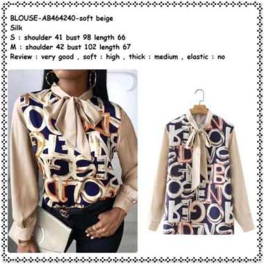 AB464240 Atasan Silk Blouse Pita Lengan Panjang Wanita Korea Import