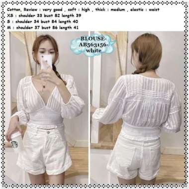 AB563156 Baju Atasan Crop Top Wanita Blouse Korea Import Putih White