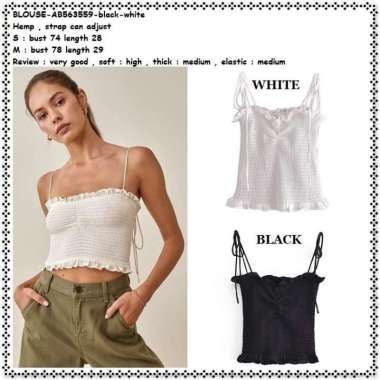 AB563559 Baju Atasan Crop Tank Top Wanita Korea Import Hitam Putih