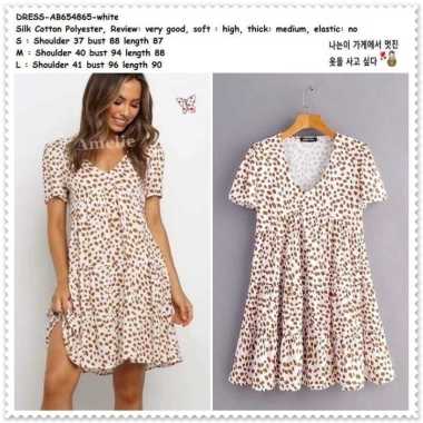 AB654865 Casual Mini Dress Polkadot Wanita Korea Import Putih White